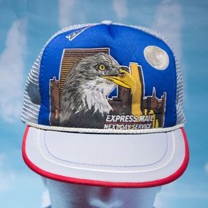 ⭐️2/$10 Vintage 80s USPS Express Mail Next Day Service Eagle Mesh Truckers Hat